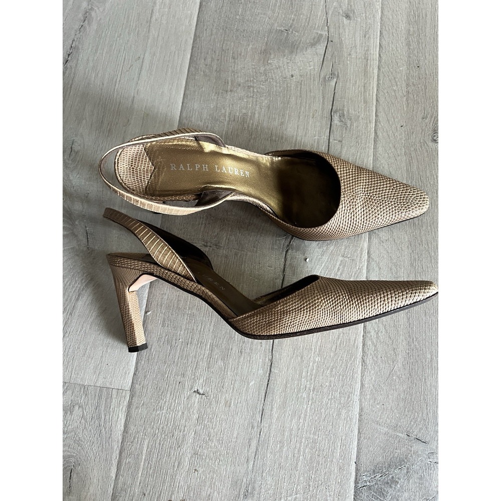 Women's Ralph Lauren Brown Crocodile Leather Slingback Heels 7.5B Made In Italy - Picture 3 of 6